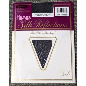 Vtg Hanes Silk Reflections Pantyhose Barely Black CD Silky Sheer Sandalfoot  NOS